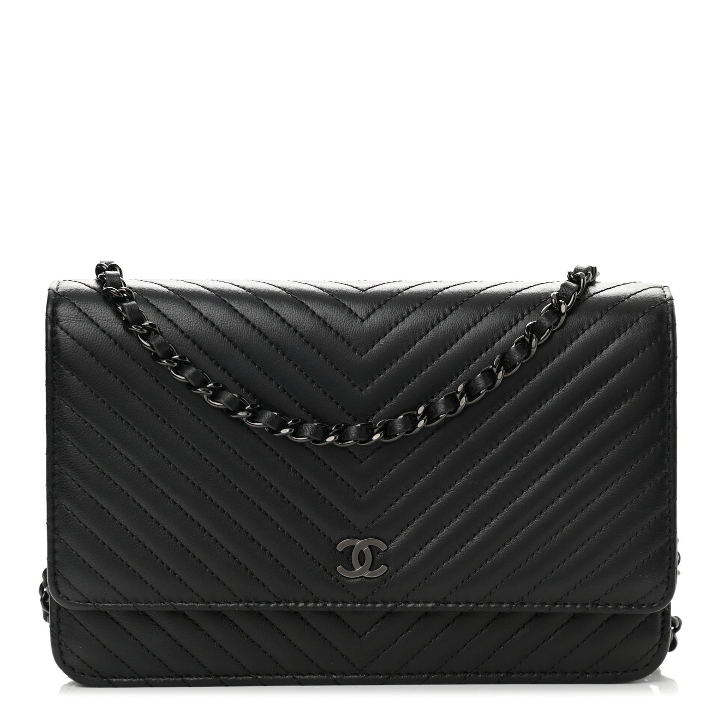 Lambskin Chevron Quilted Wallet On Chain WOC So Black