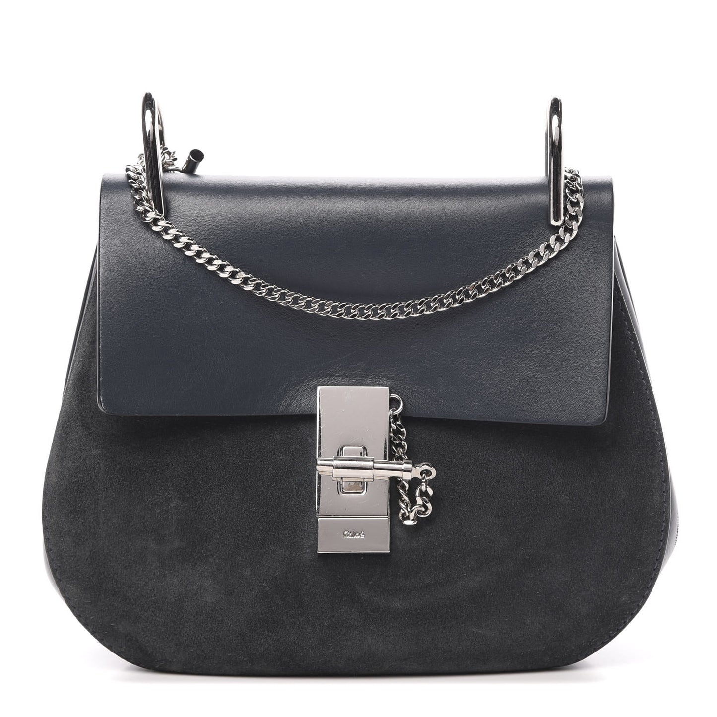 Suede Smooth Calfskin Drew Shoulder Bag Silver Blue