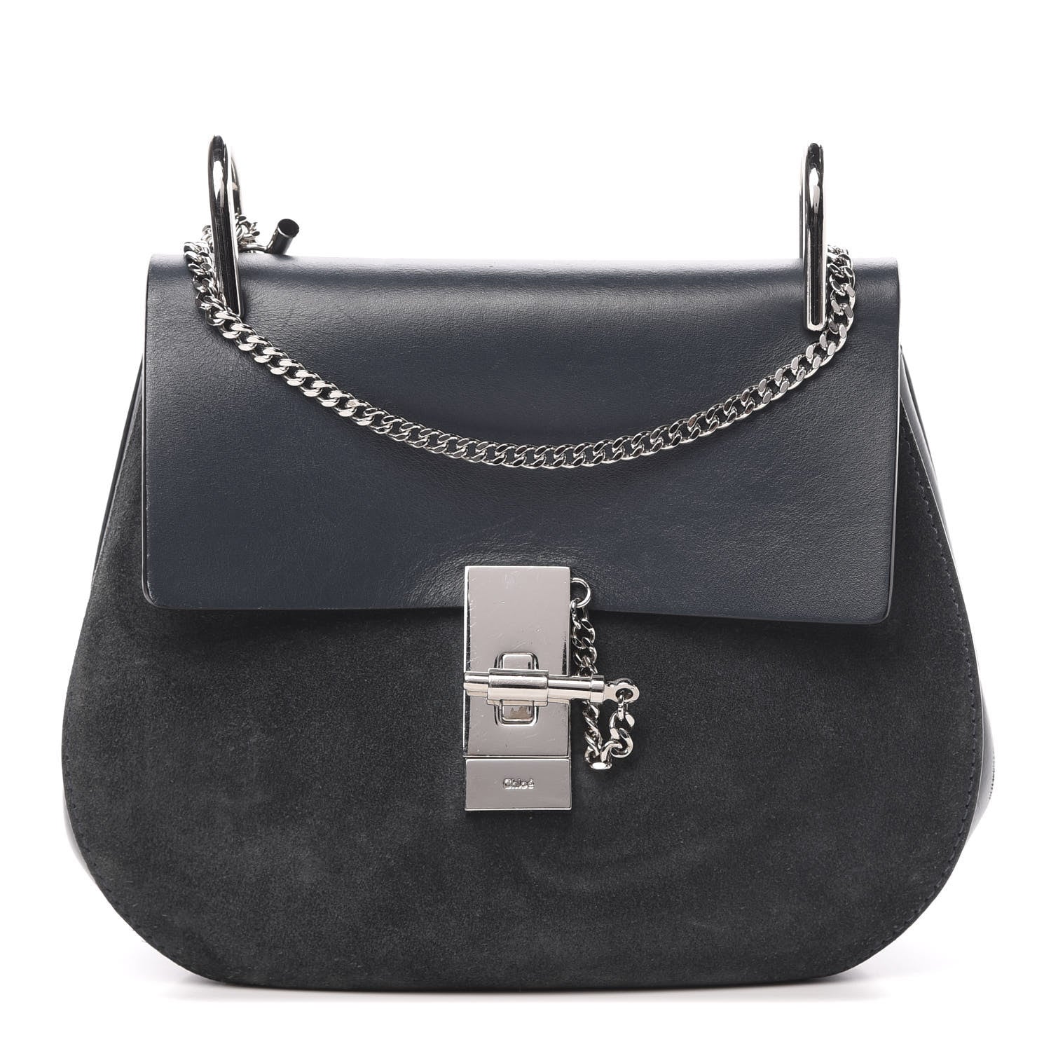 Chloe Suede Smooth Calfskin Drew Shoulder Bag Silver Blue 1 of 16