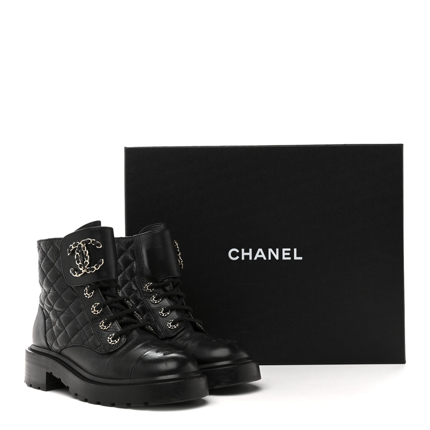 Shiny Goatskin Calfskin Quilted Lace Up Combat Boots 37 Black