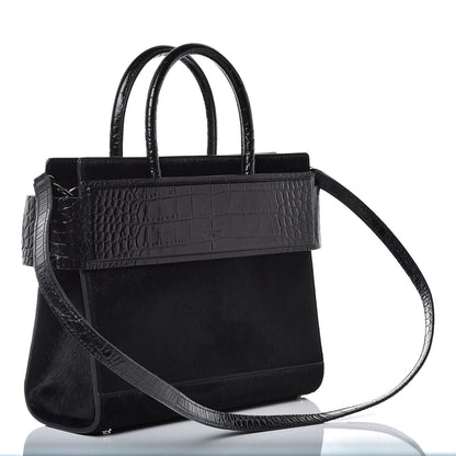 Givenchy Calf Hair Calfskin Crocodile Embossed Small Horizon Satchel Black 3 of 6