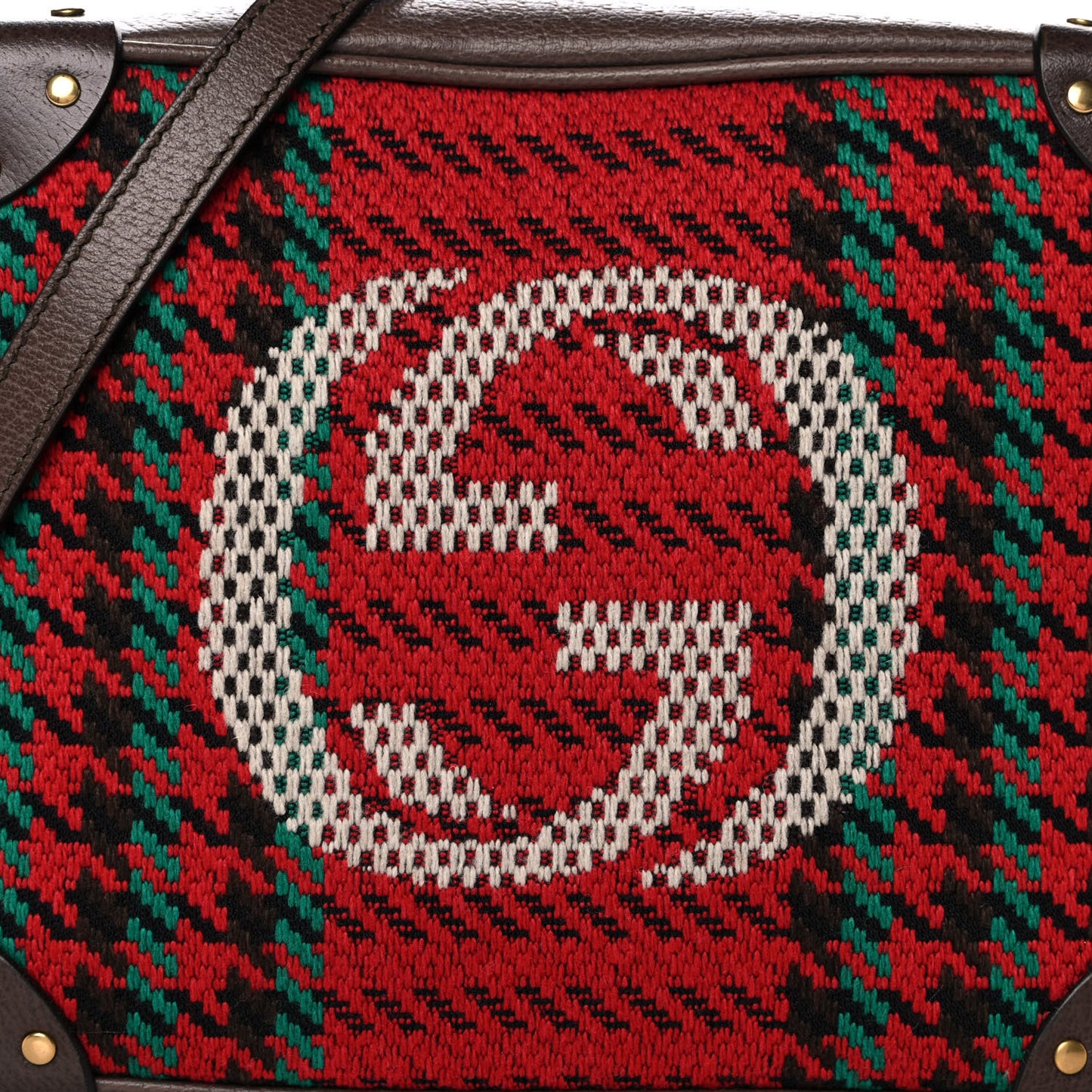 Cotton Wool Textured Calfskin Houndstooth Woven Square Messenger Bag Red Green Ivory Multicolor New Acero