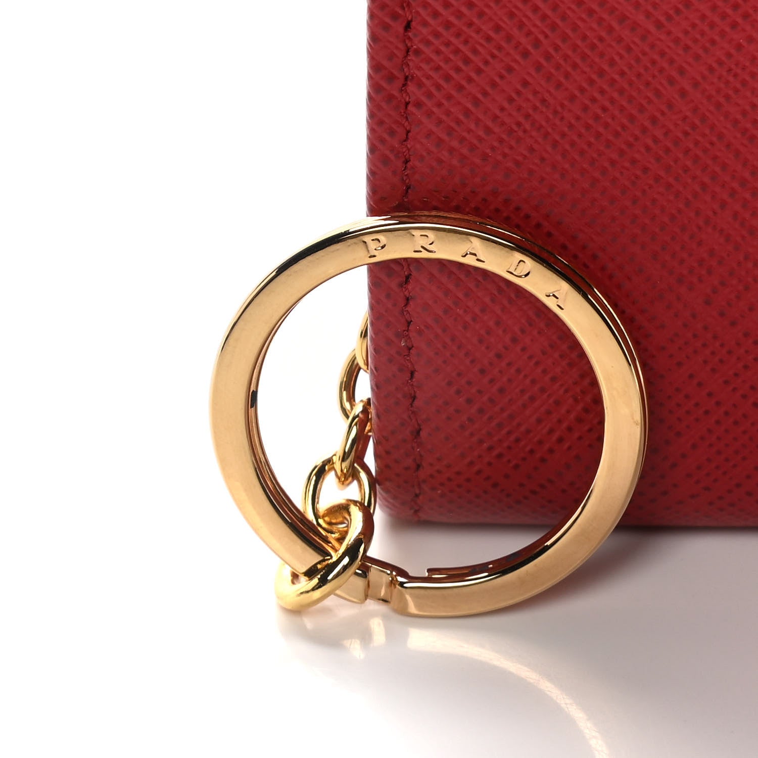 Prada Saffiano Metal Zip Around Keychain Fuoco 9 of 10