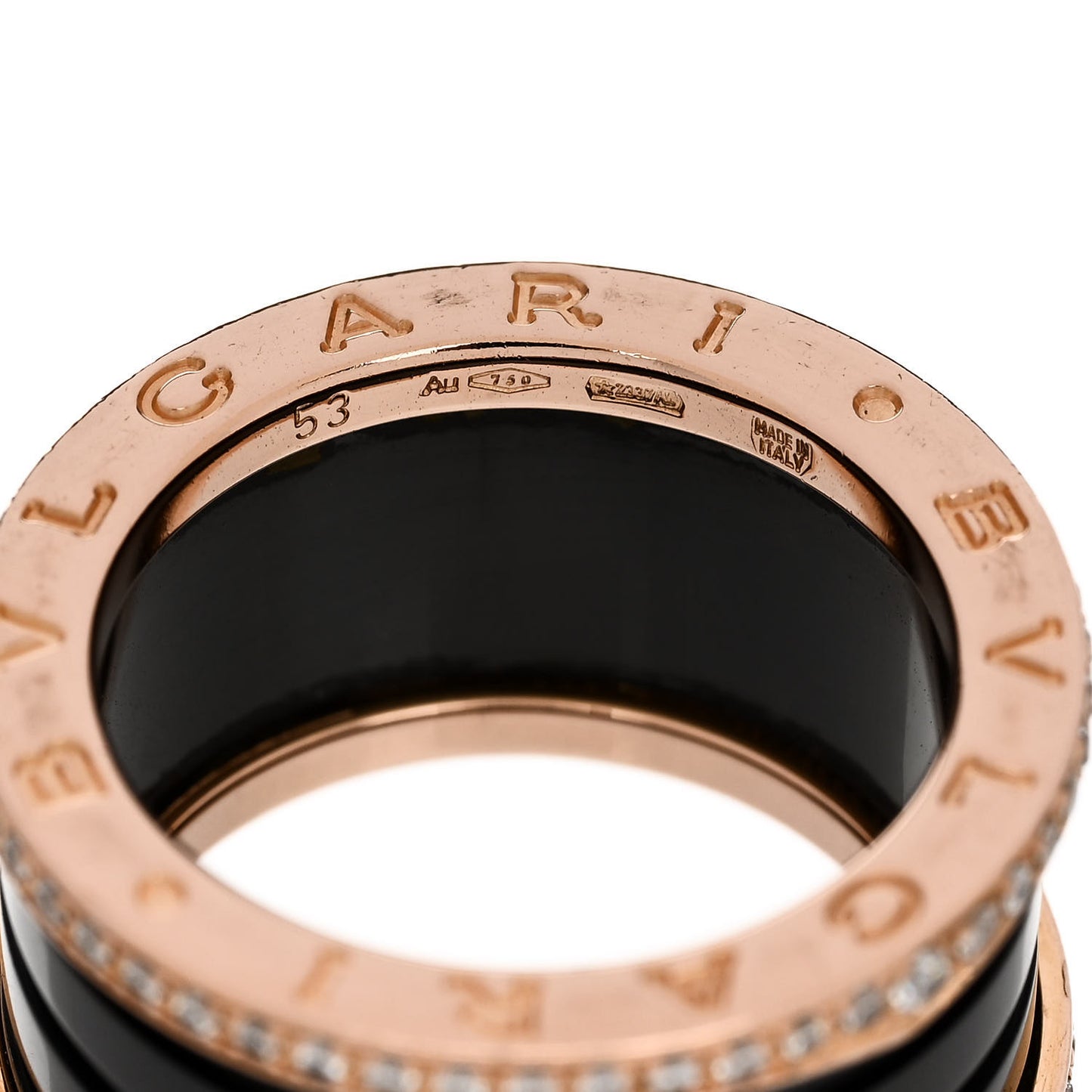 18K Rose Gold Black Ceramic Diamond B.Zero1 Four-Band Ring 53 6.25
