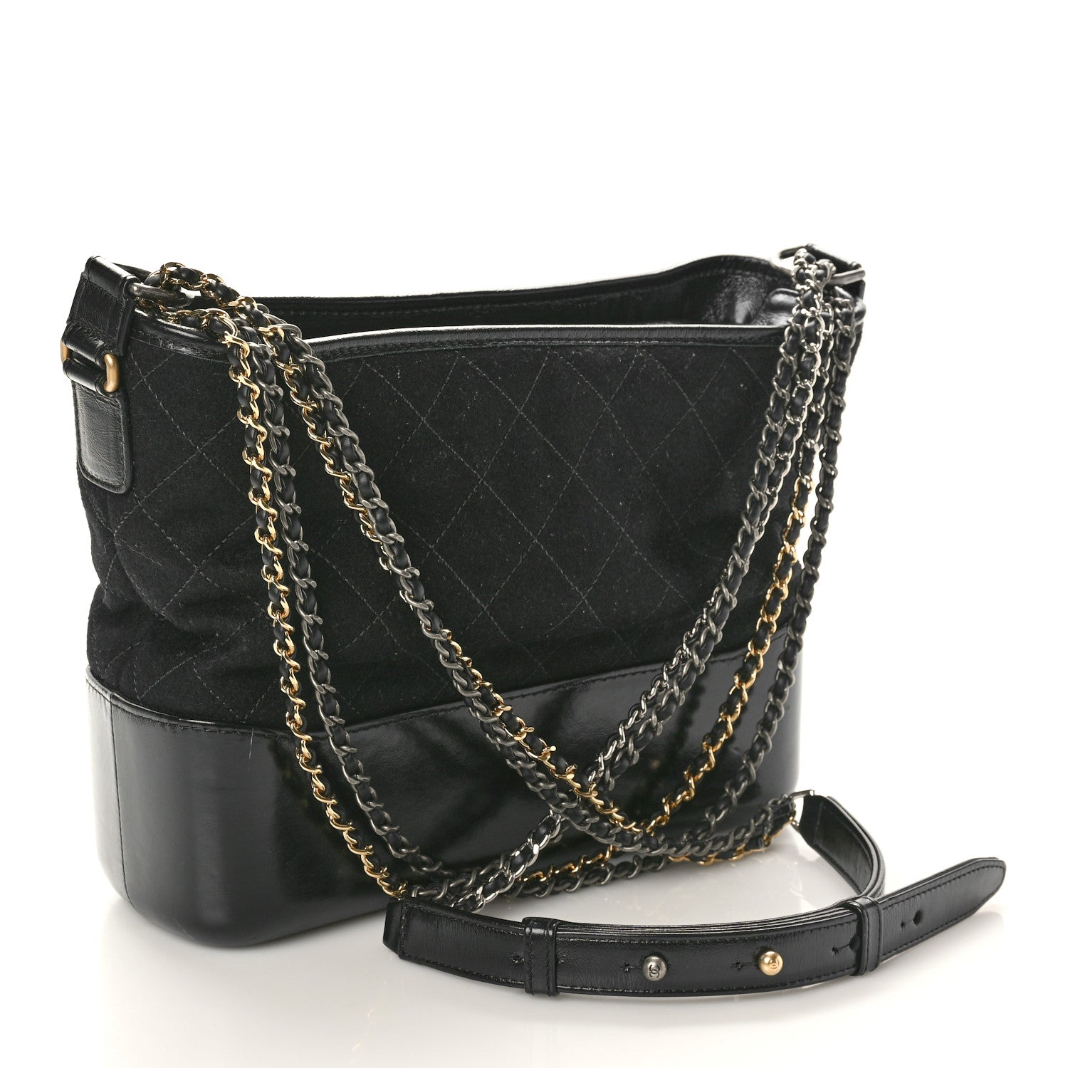 Chanel Wool Calfskin Quilted Medium Gabrielle Hobo Black 2 of 12