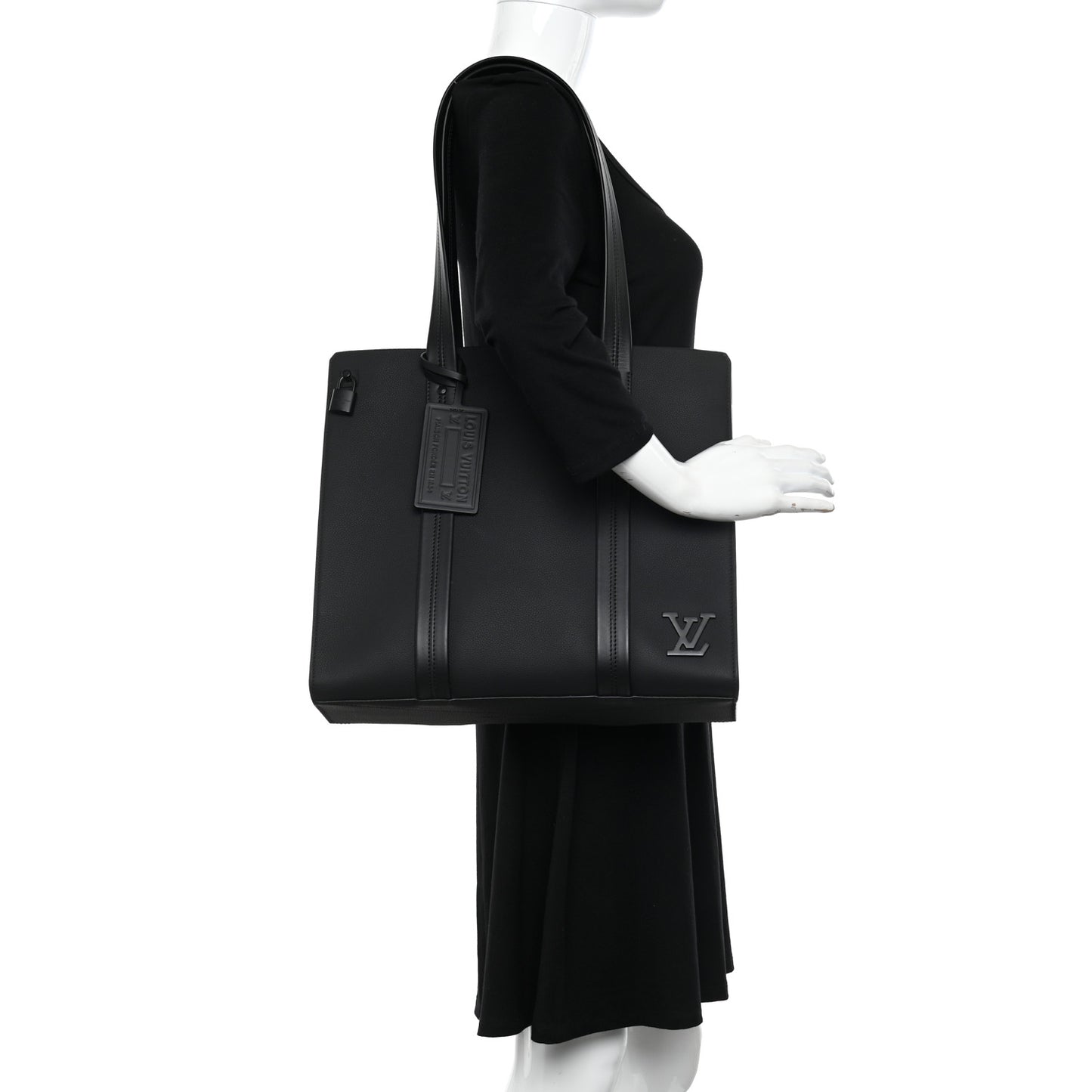 Grained Calfskin LV Aerogram Tote Black