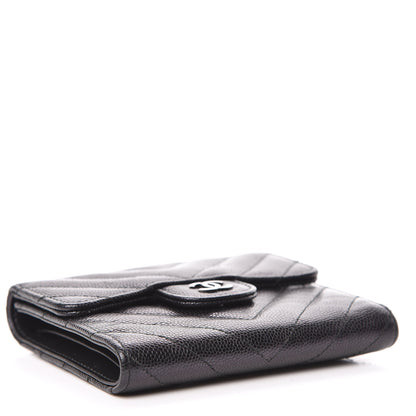 Chanel Iridescent Caviar Chevron Quilted Compact Flap Wallet Black 4 of 10