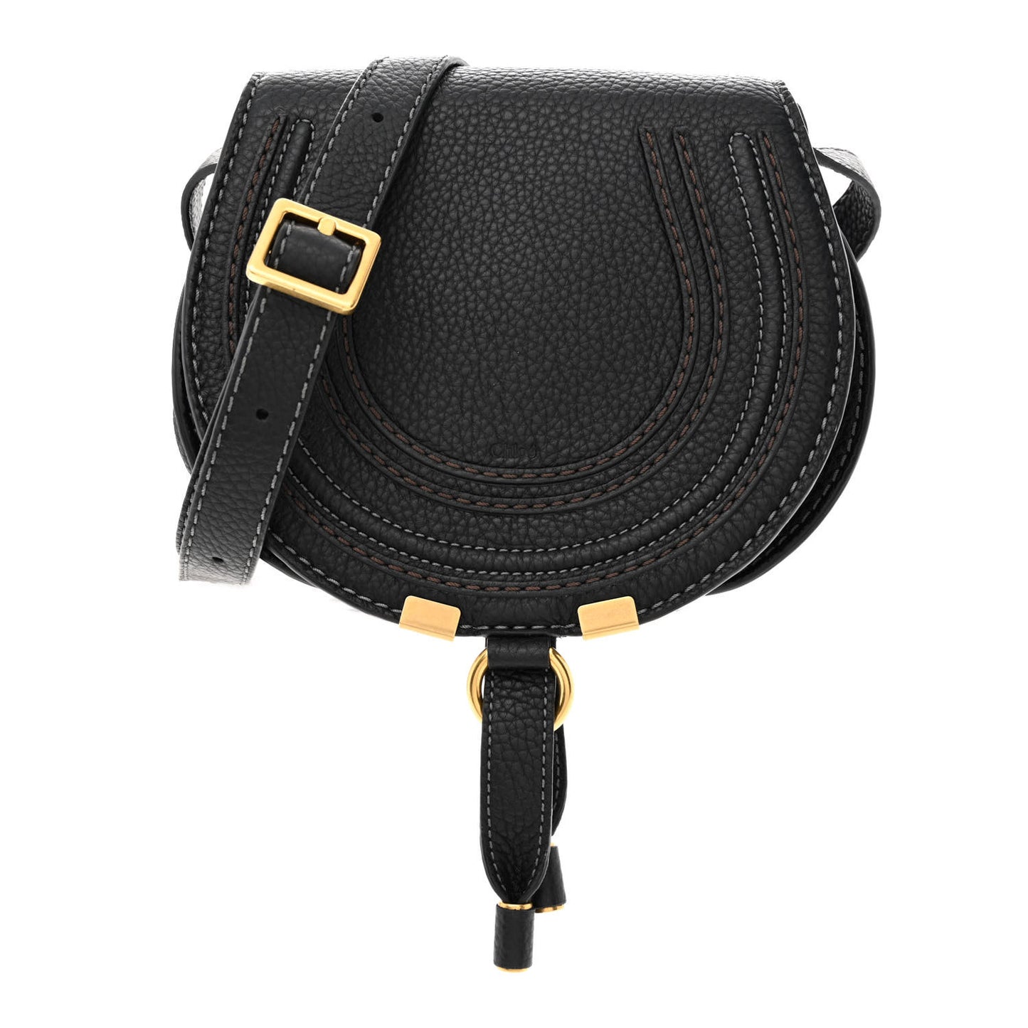 Calfskin Mini Marcie Round Crossbody Bag Black