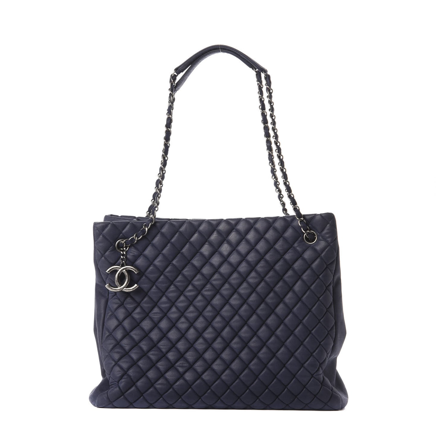 Iridescent Calfskin Quilted New Bubble Tote Dark Blue