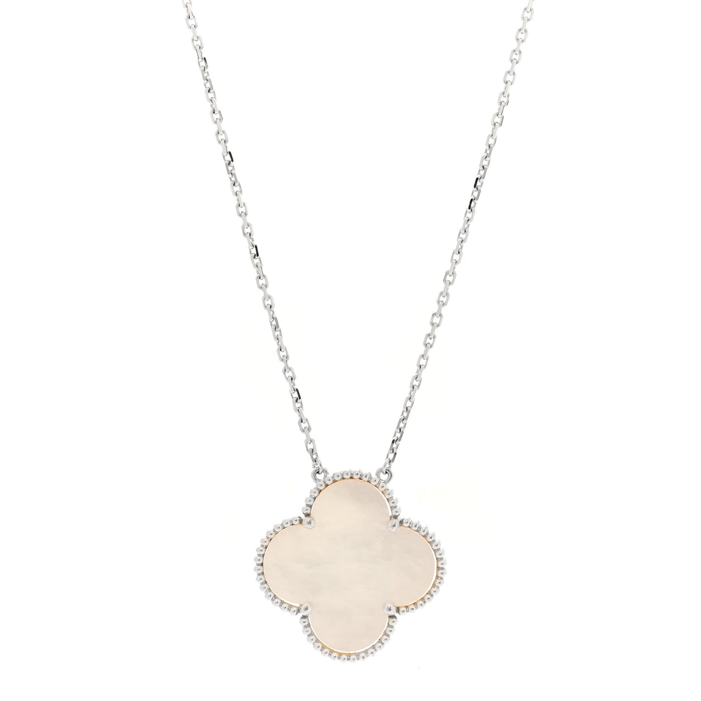 18K White Gold Mother of Pearl Magic Alhambra Pendant Necklace