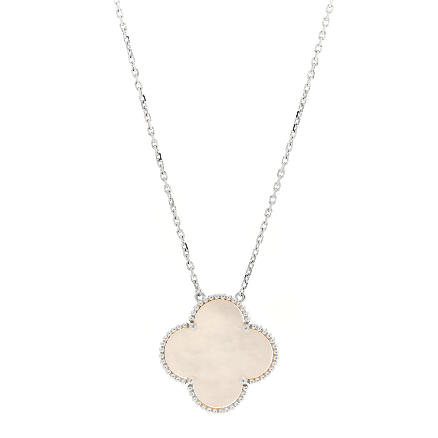 Van Cleef & Arpels 18K White Gold Mother of Pearl Magic Alhambra Pendant Necklace 1 of 4