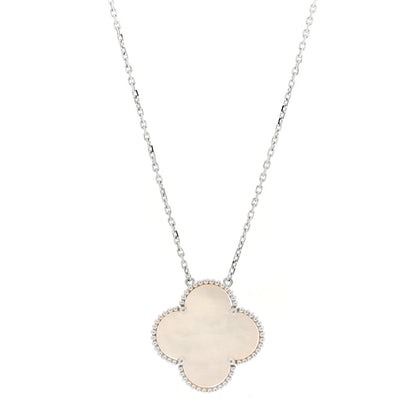 Van Cleef & Arpels 18K White Gold Mother of Pearl Magic Alhambra Pendant Necklace 1 of 4