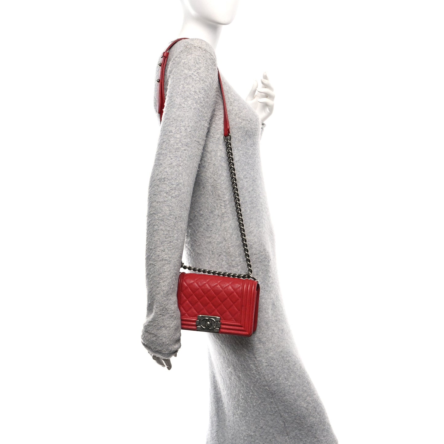 Caviar Quilted Small Boy Flap Dark Red