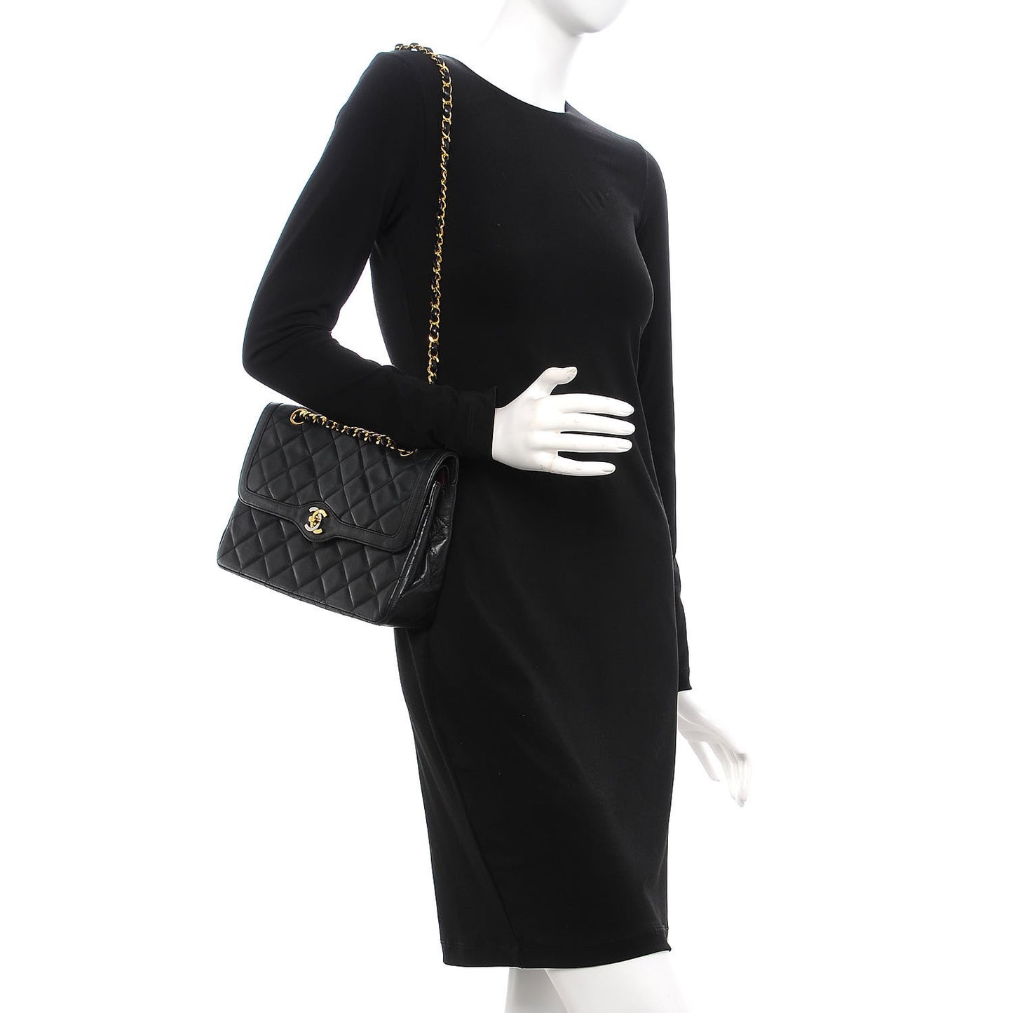 Lambskin Quilted Medium Double Flap Black