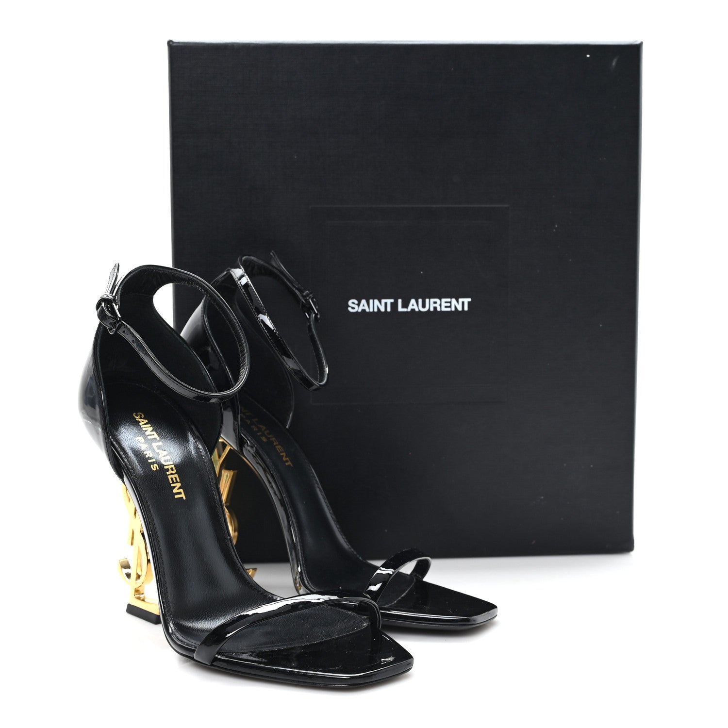 Saint Laurent Patent Calfskin Opyum 110 Sandals 36.5 Black Gold 10 of 10