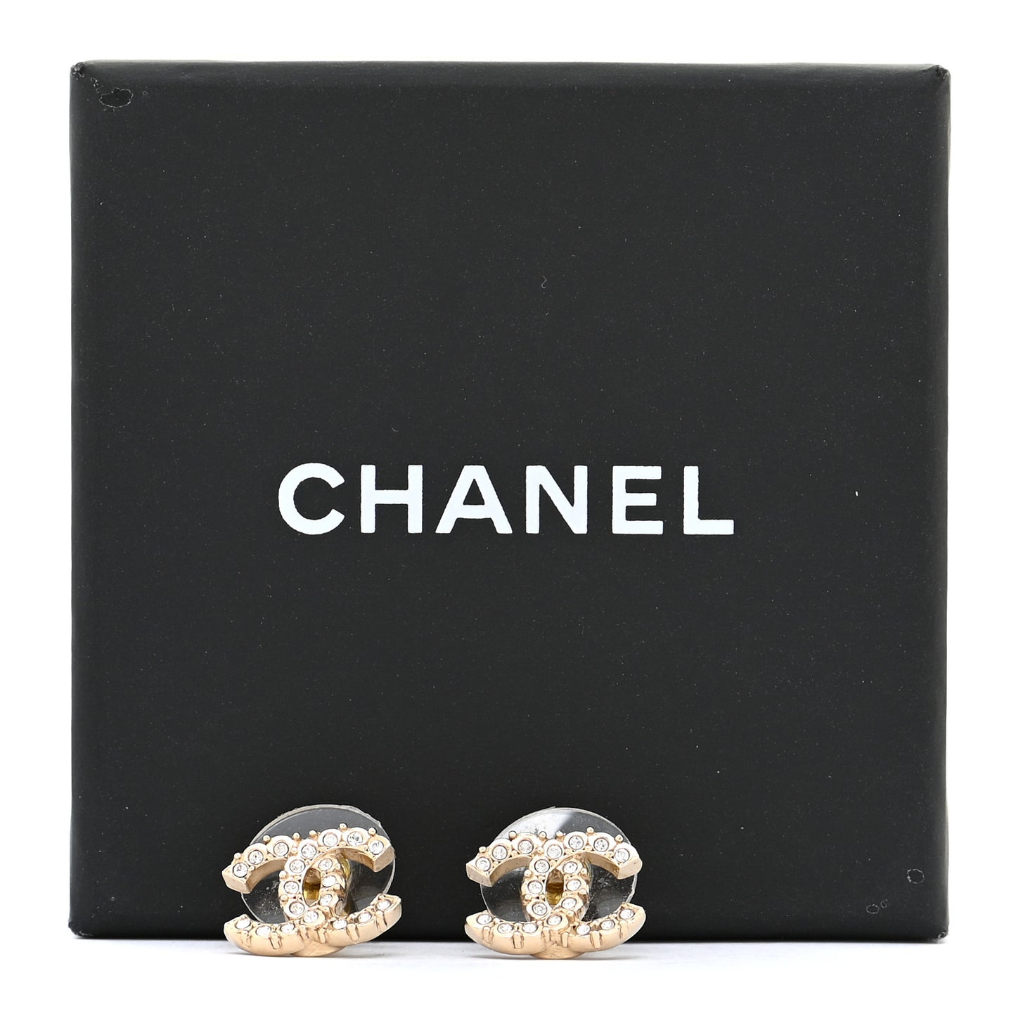 Crystal Studded CC Earrings Gold