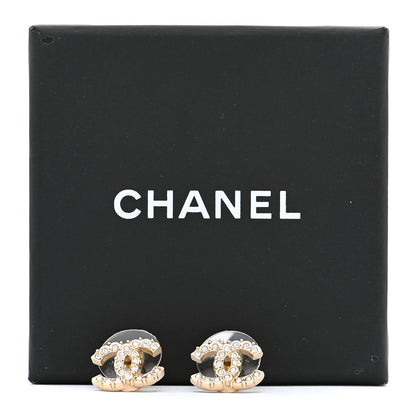 Chanel Crystal Studded CC Earrings Gold 5 of 5