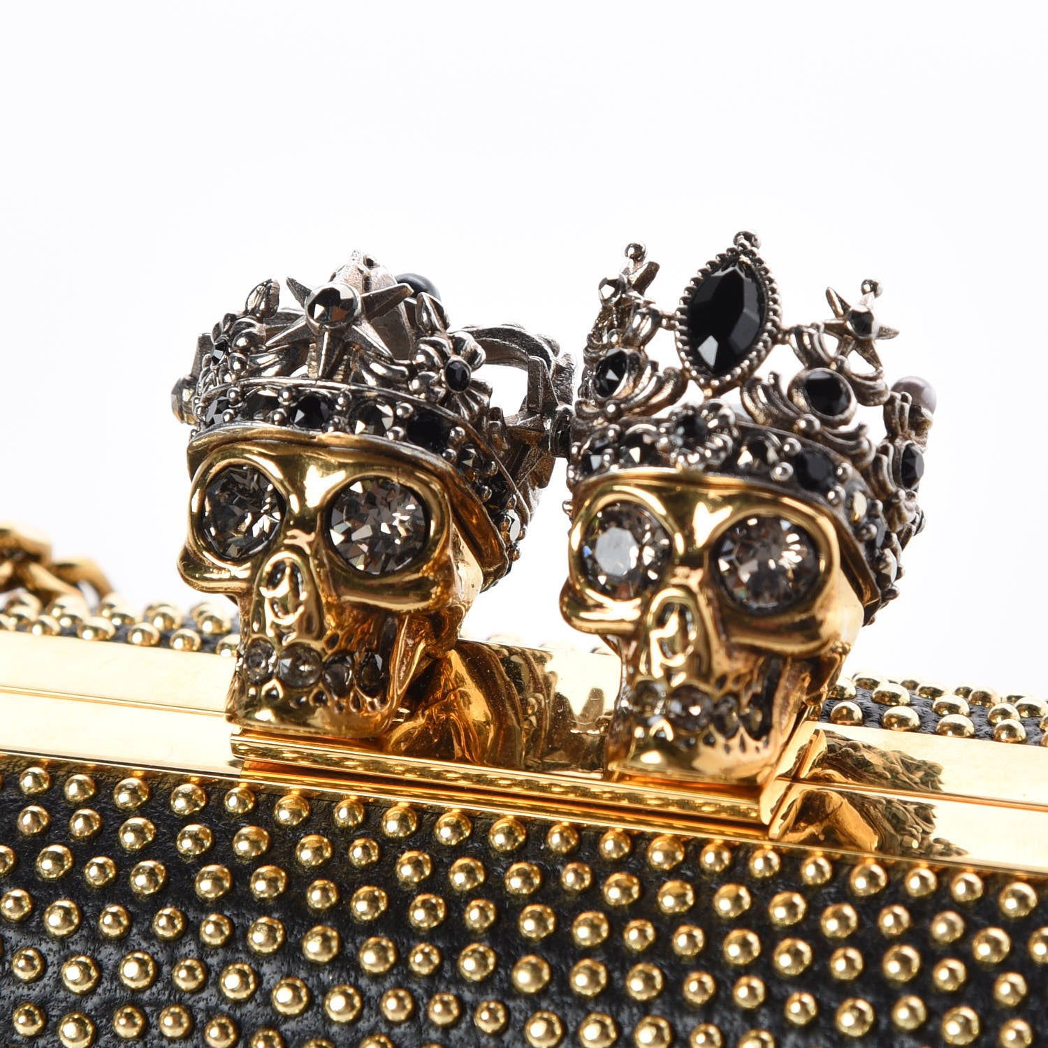 Alexander McQueen Crystal Nappa Queen and King Skull Box Chain Clutch Black Silver 8 of 8