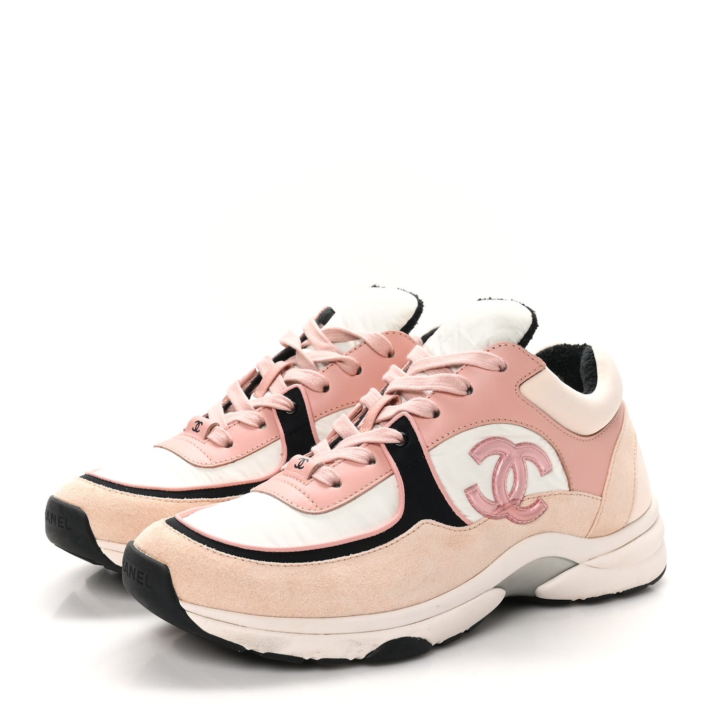 Nylon Lambskin Suede Calfskin CC Sneakers 40.5 Pink White Black