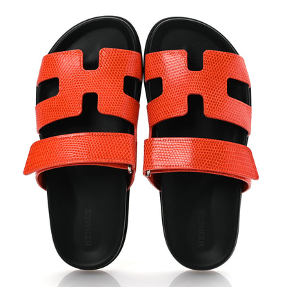 Hermes Lizard Womens Chypre Sandals 37 Orange Synthetique 2 of 11