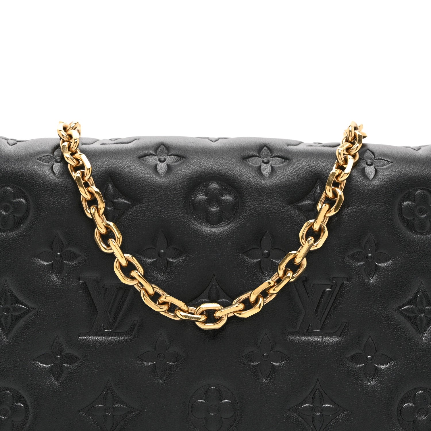 Louis Vuitton Lambskin Embossed Monogram Pochette Coussin Black 7 of 9