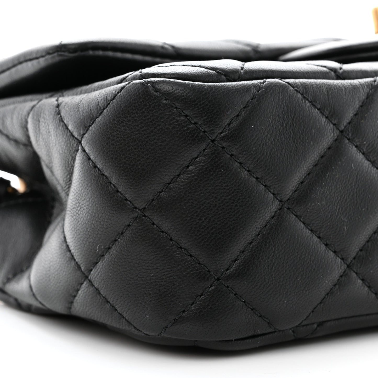 Lambskin Quilted Mini Rectangular Pearl Crush Flap Black