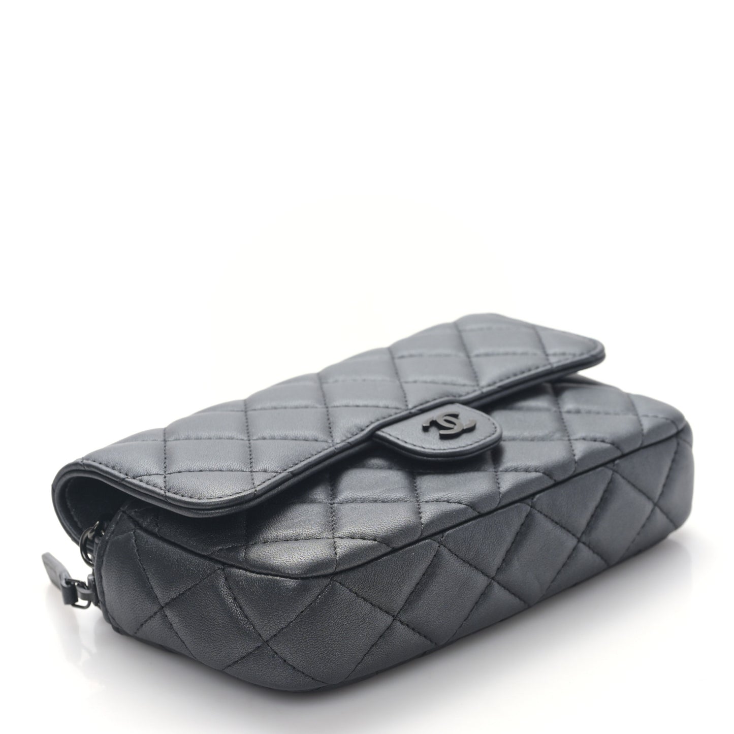 Lambskin Quilted Flap Phone Holder With Chain So Black
