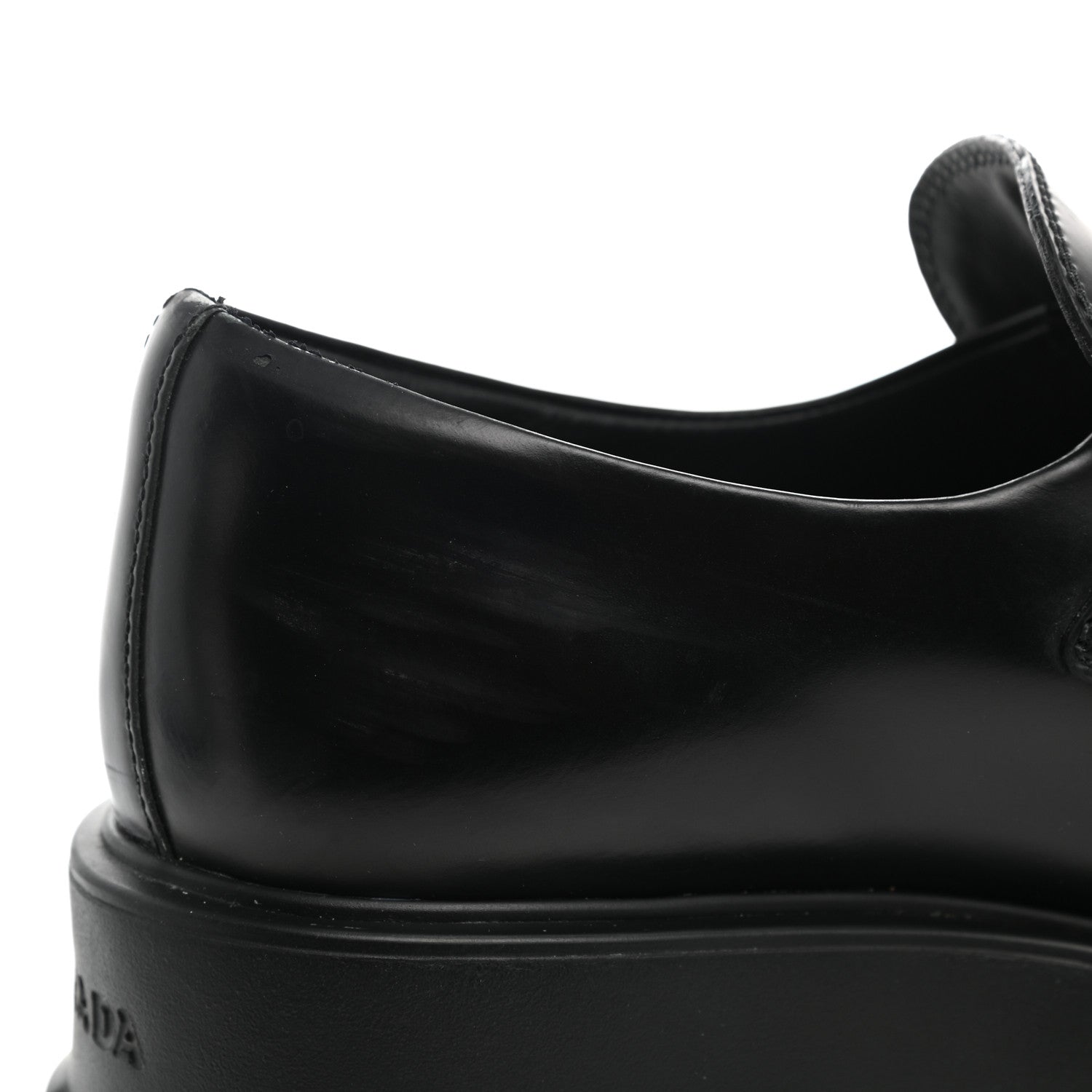 Prada Spazzolato Rois Metal Triangle Logo Monolith 55mm Loafers 37.5 Black 11 of 12