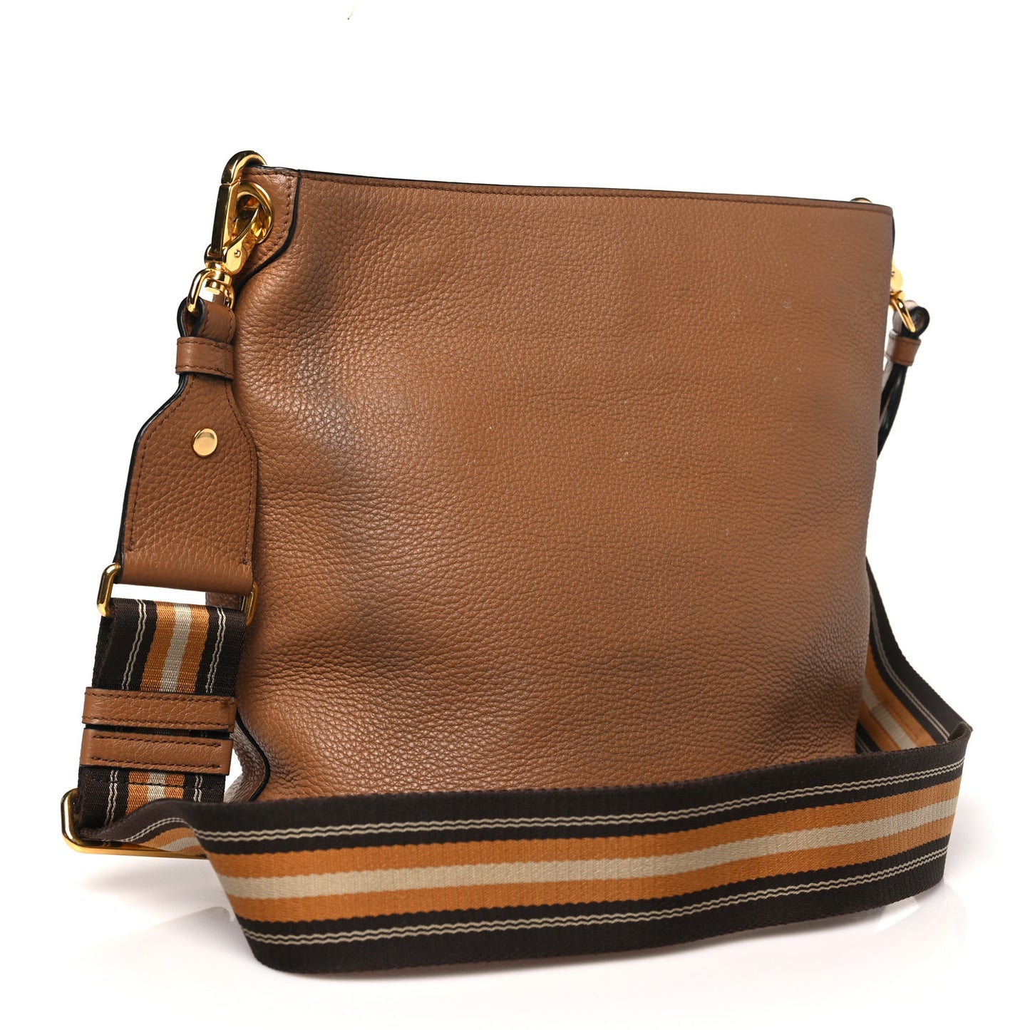 Vitello Phenix Embossed Logo Shoulder Bag Brown
