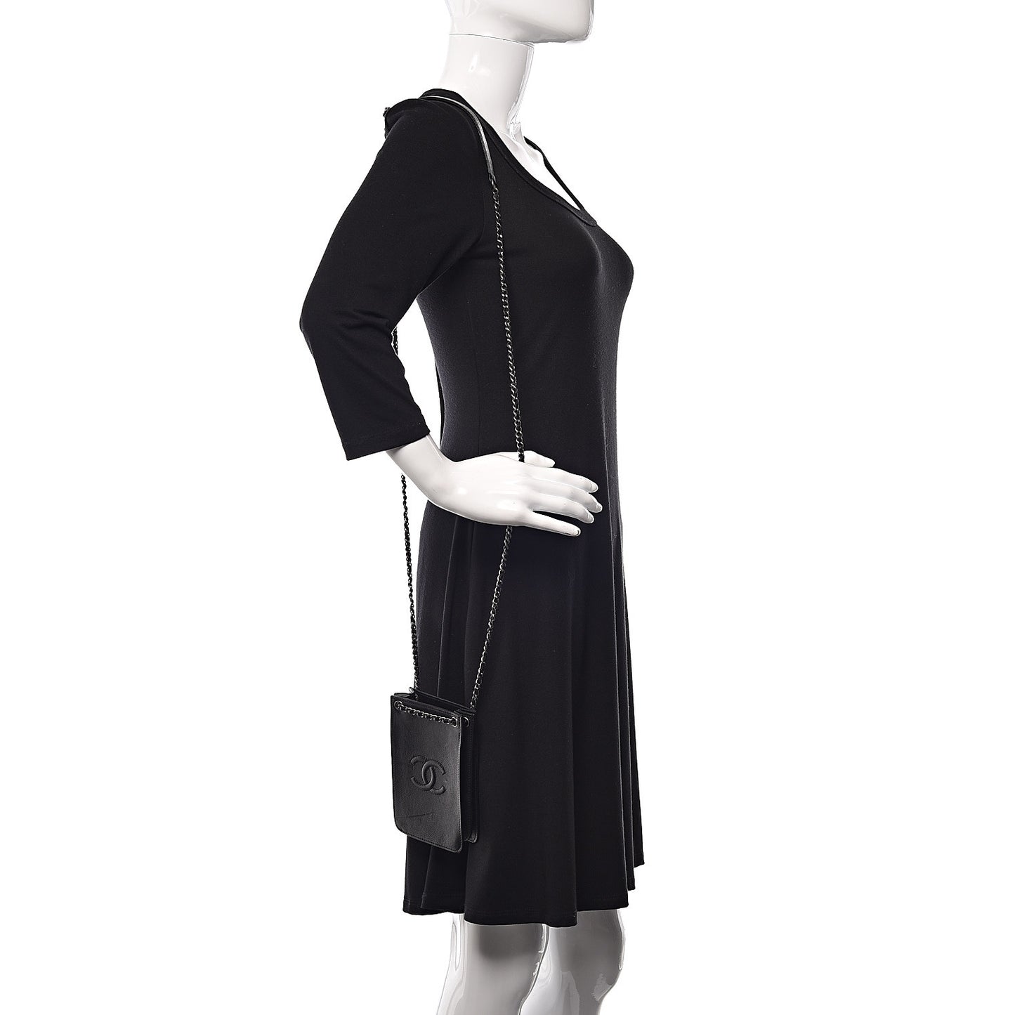 Calfskin CC Phone Holder Crossbody Black