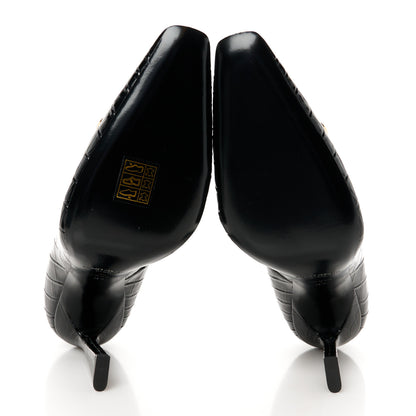 Saint Laurent Calfskin Crocodile Embossed Silvana 110mm Pumps 37 Black 6 of 10