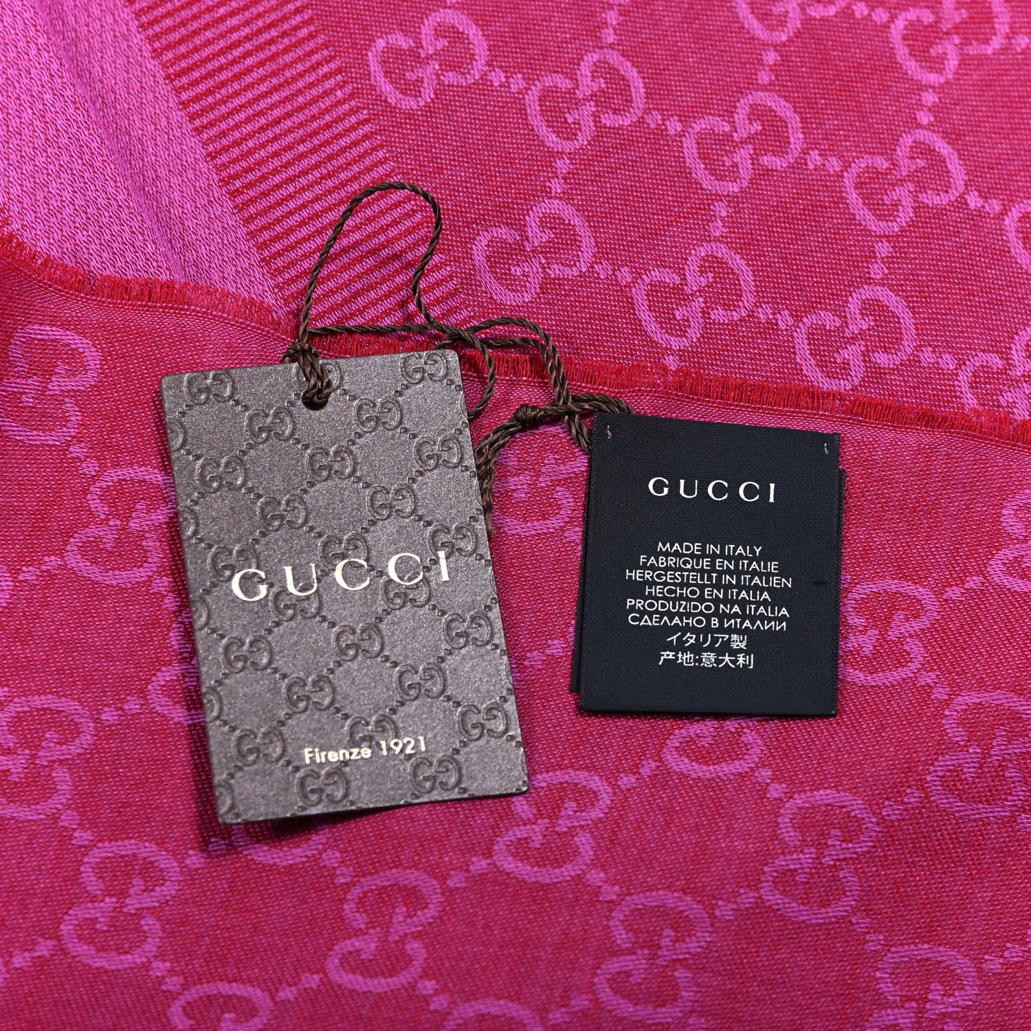Gucci Wool Silk GG Monogram GGWeblong Fringe Scarf Shawl Red Pink 4 of 4