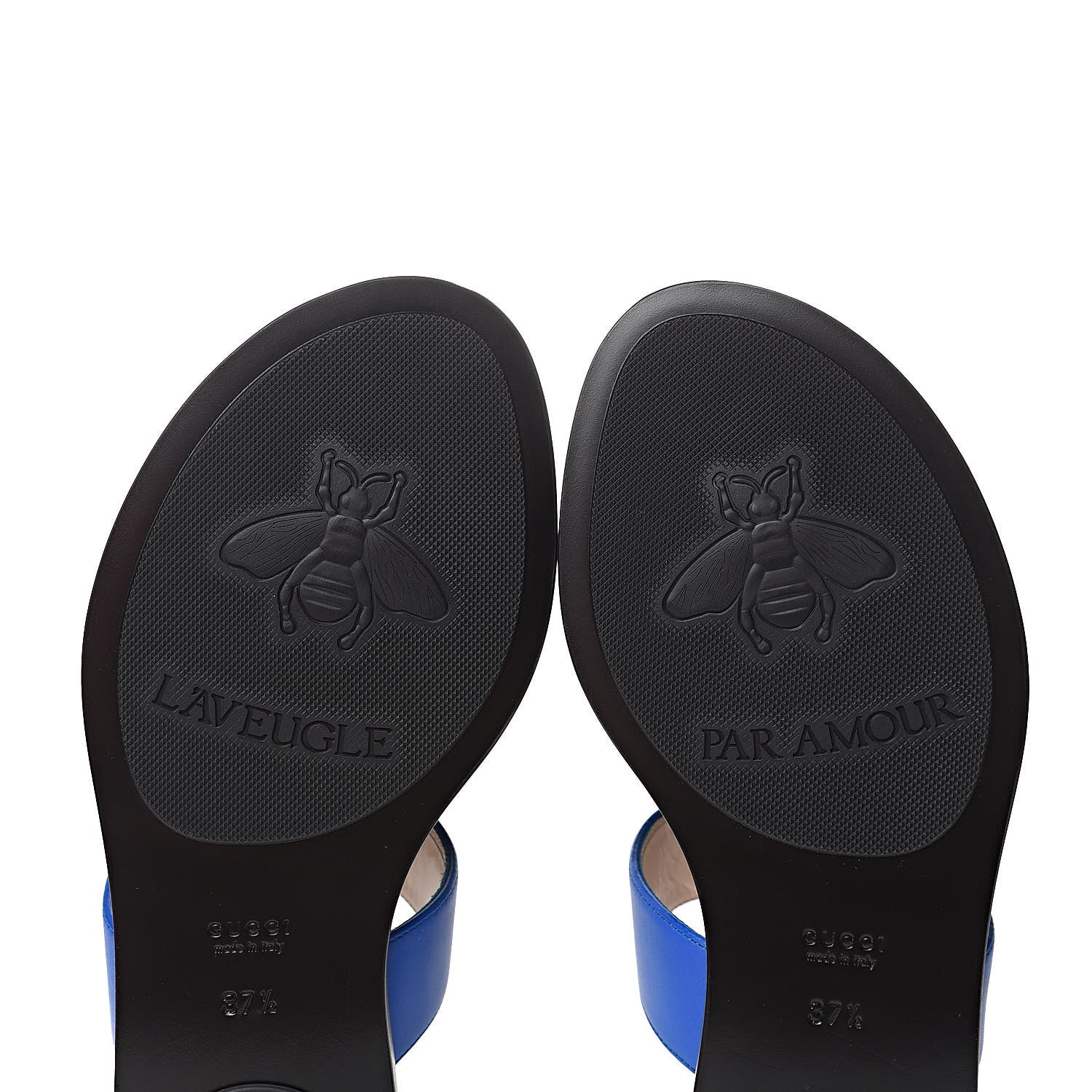 Gucci Calfskin Double G Thong Sandals 37.5 Shiny Electric Blue 7 of 9