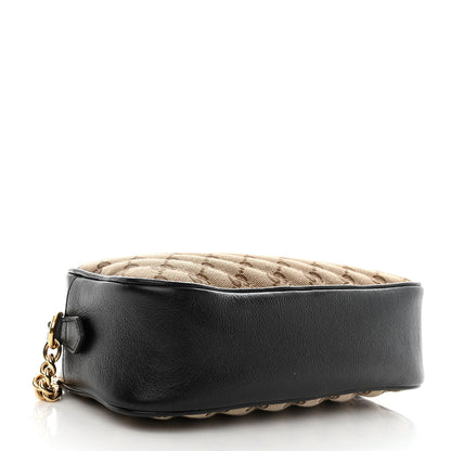 Gucci Monogram Matelasse Diagonal Small GG Marmont Chain Shoulder Bag Beige Black 4 of 11