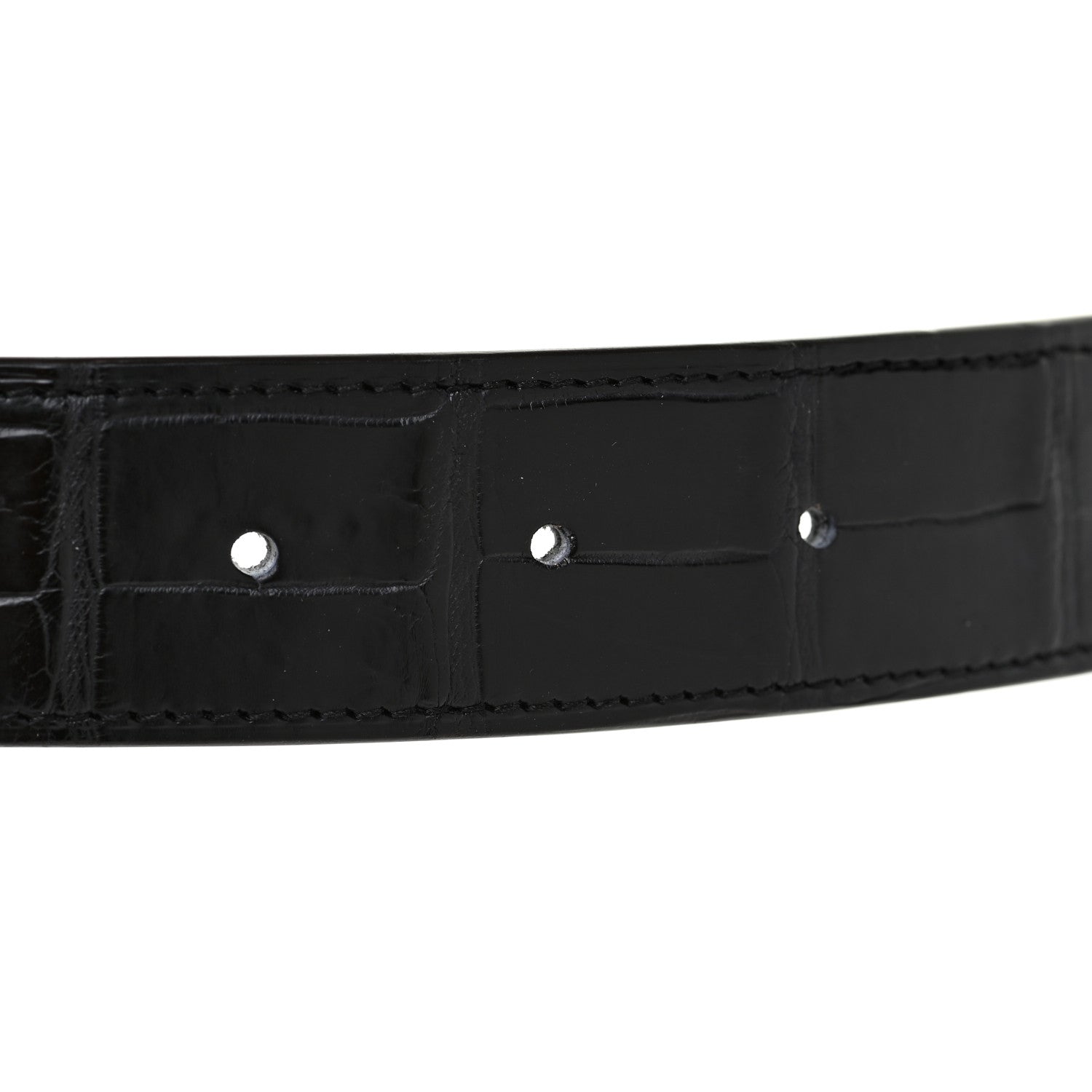 Hermes 18K White Gold Diamond Matte Porosus Crocodile 32mm Belt 95 Black 4 of 8