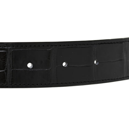 Hermes 18K White Gold Diamond Matte Porosus Crocodile 32mm Belt 95 Black 4 of 8