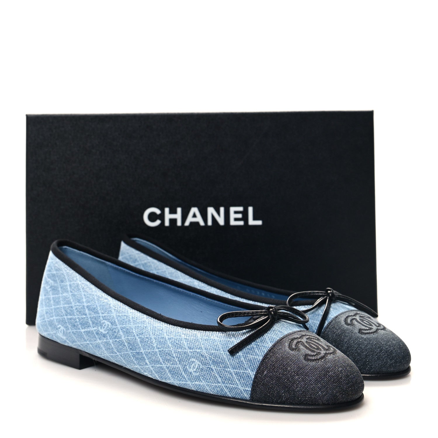 Chanel Denim Printed Quilt CC Cap Toe Ballerina Flats 38 Navy Blue Dark Grey 9 of 9