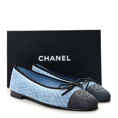 Chanel Denim Printed Quilt CC Cap Toe Ballerina Flats 38 Navy Blue Dark Grey 9 of 9