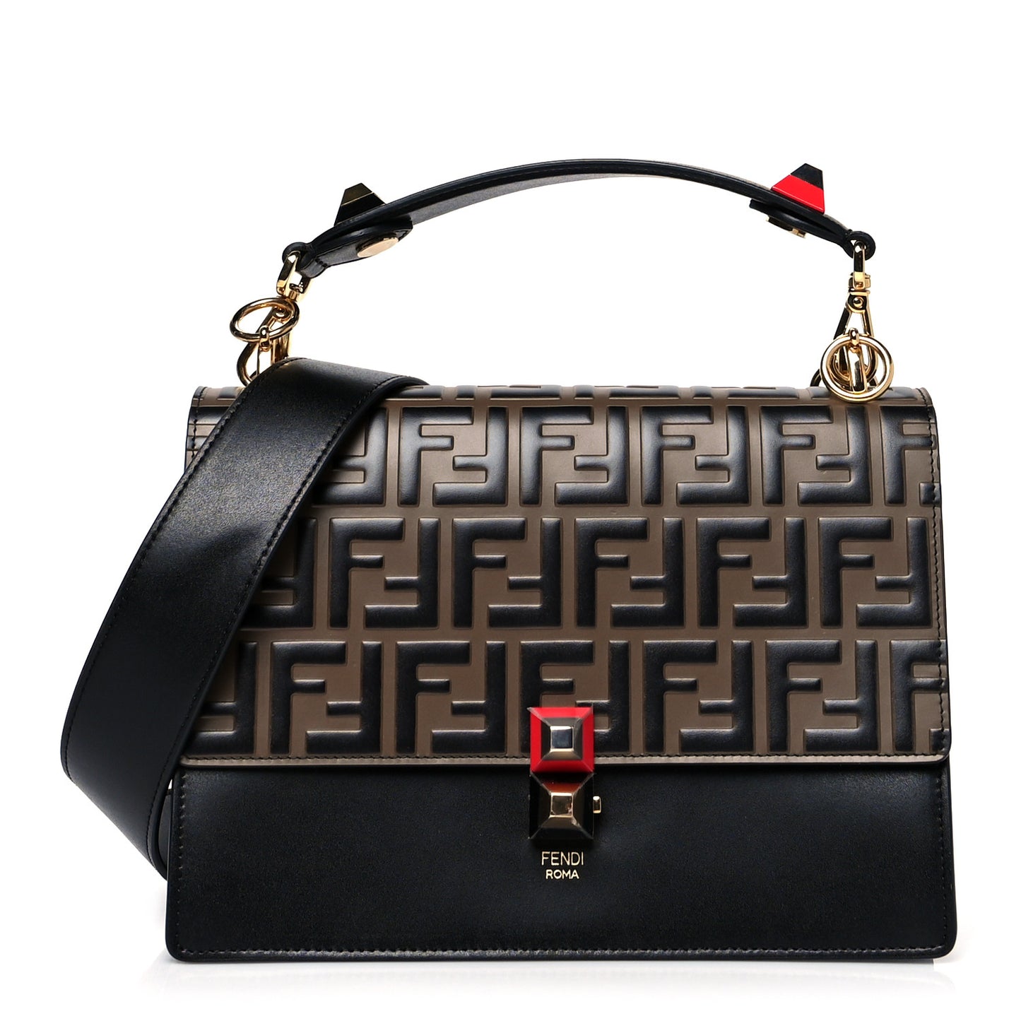 Vitello Liberty Bi-Color FF 1974 Embossed Kan I Shoulder Bag Black Maya