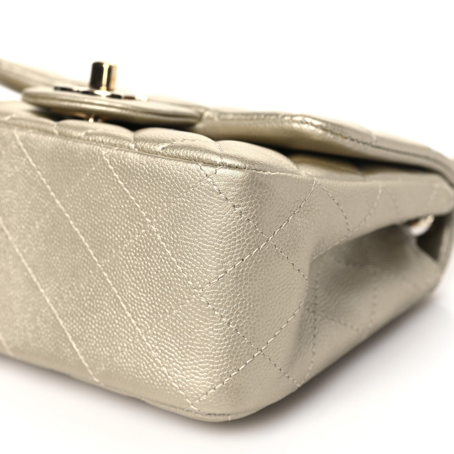 Metallic Caviar Quilted Mini Square Flap Light Gold