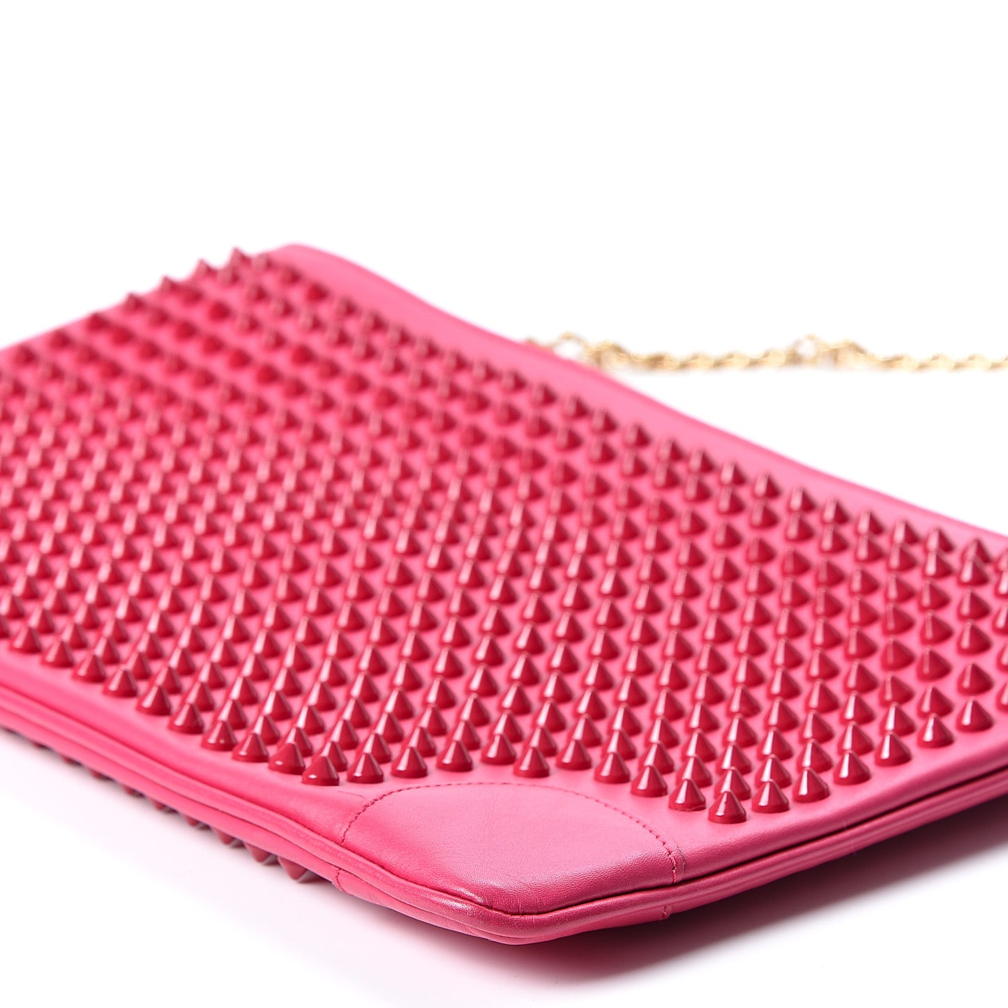 Calfskin Spikes Loubiposh Chain Clutch Fuchsia