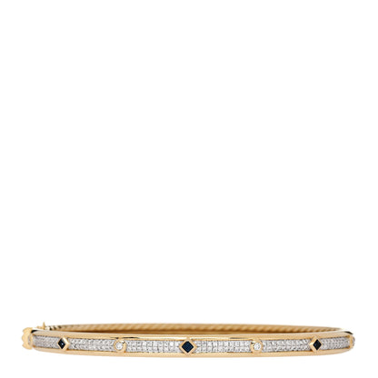 David Yurman 18K Yellow Gold Diamond Blue Sapphire Modern Renaissance Full Pave Bracelet 1 of 4