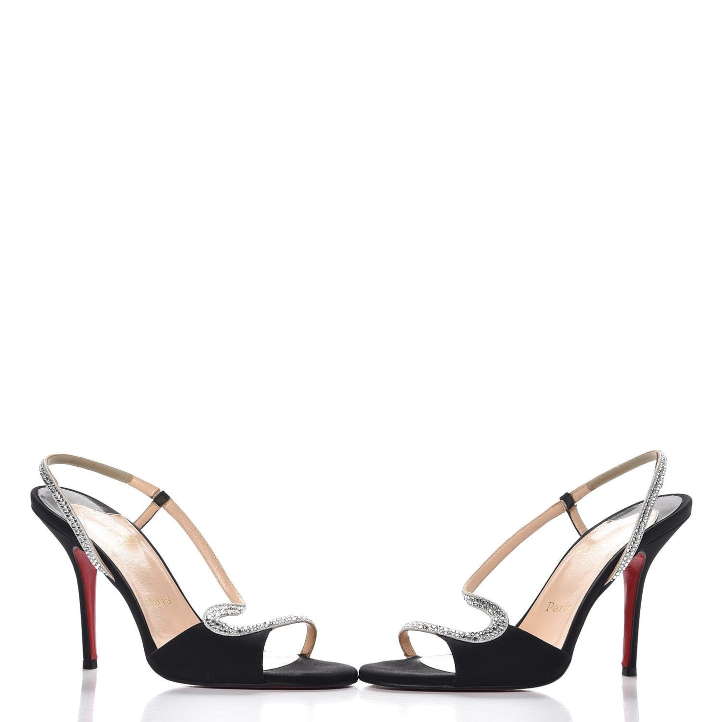 Satin Crystal Slingback Sandals 39 Black
