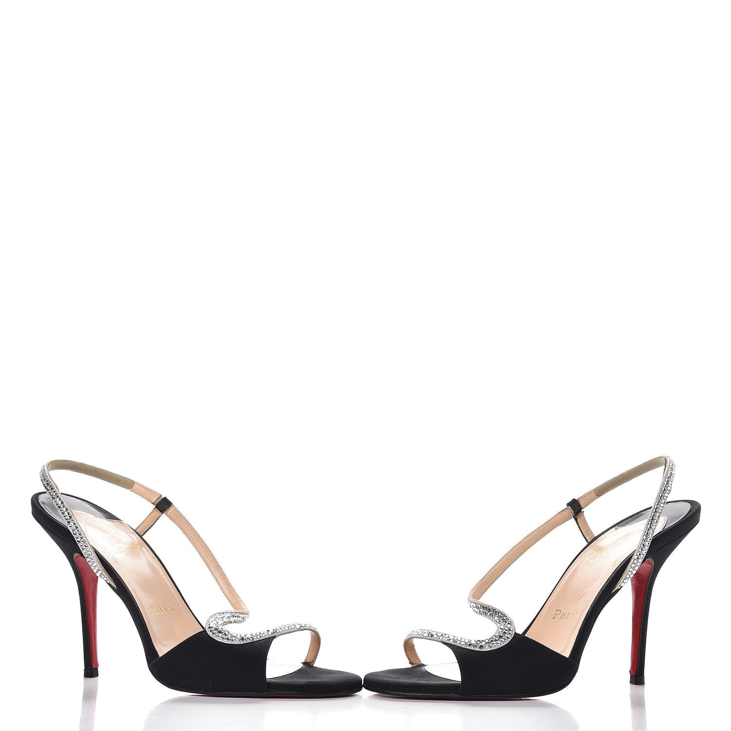 Christian Louboutin Satin Crystal Slingback Sandals 39 Black 6 of 13