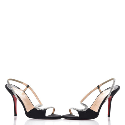 Christian Louboutin Satin Crystal Slingback Sandals 39 Black 6 of 13