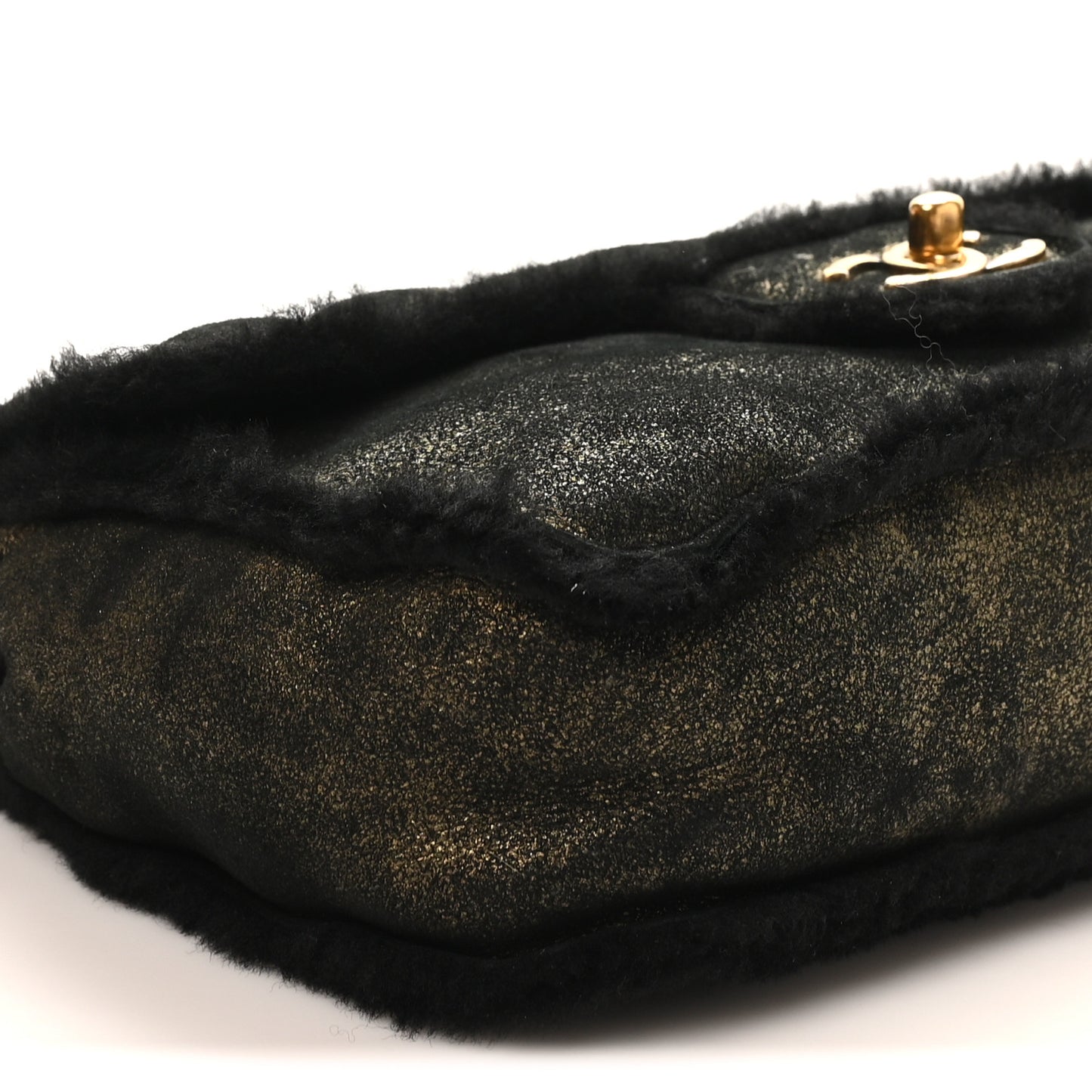 Metallic Lambskin Shearling Flap Gold Black