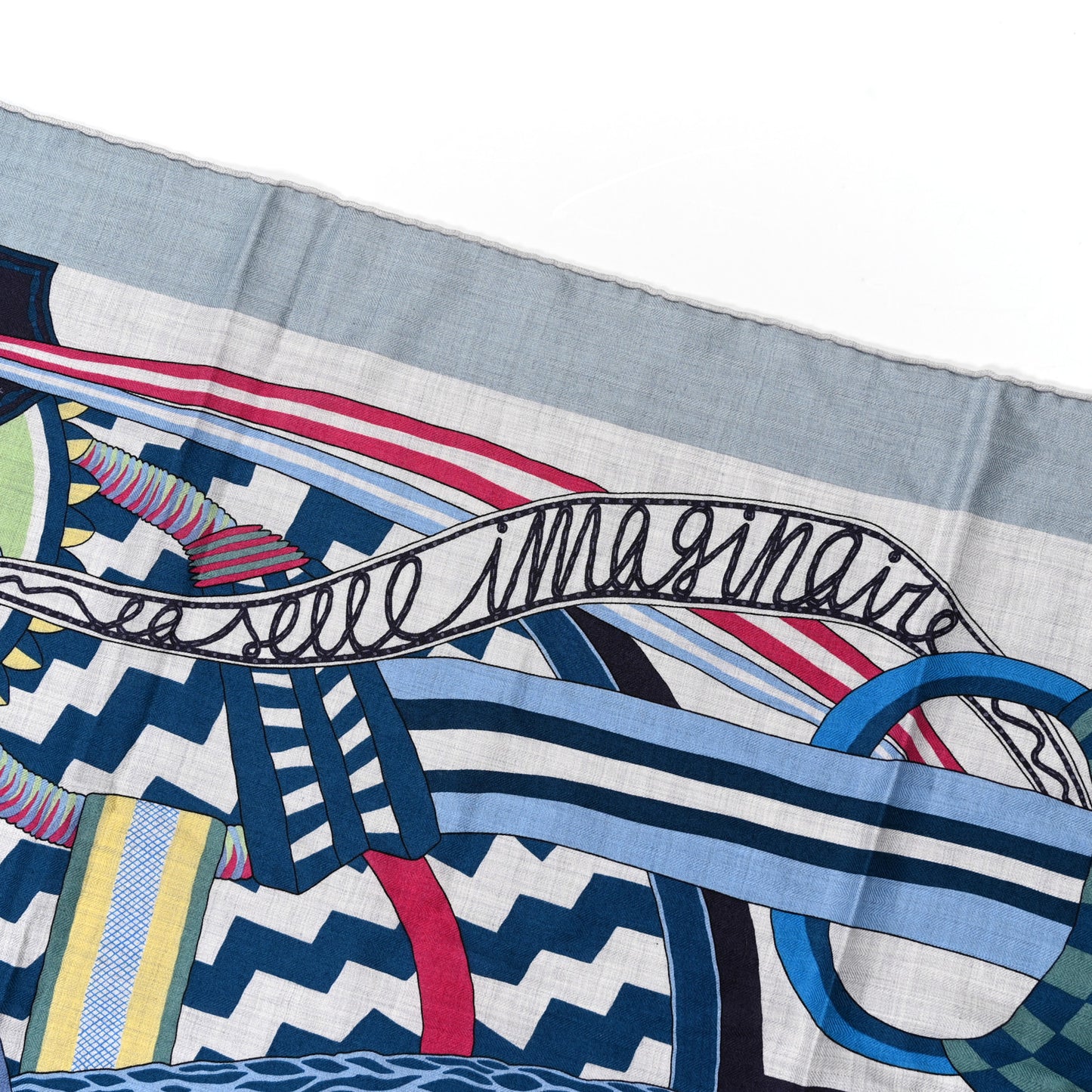 Cashmere Silk La Selle Imaginaire Shawl 140 Gris Chine Bleu