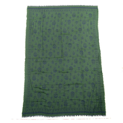 Alexander McQueen Cotton Viscose Skull Shawl Blue Green 1 of 4