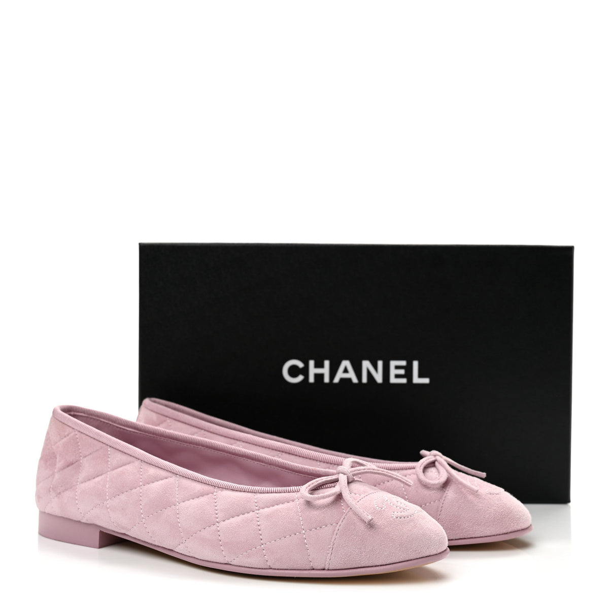 Chanel Suede Quilted Cap Toe CC Ballerina Flats 37.5 Light Pink 11 of 11