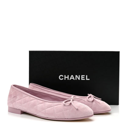 Chanel Suede Quilted Cap Toe CC Ballerina Flats 37.5 Light Pink 11 of 11